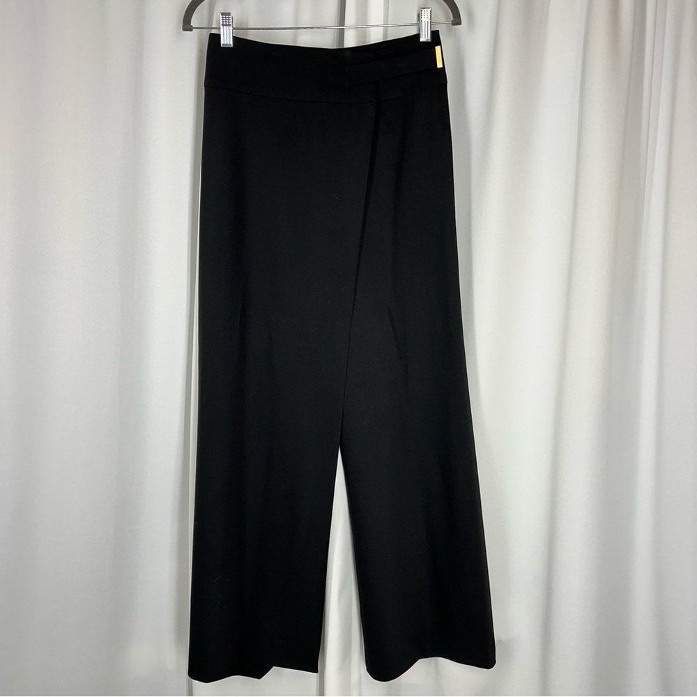 Max Mara Wide Leg Wrap Front Trousers‎ 2 Black Mid Rise Tailored Pant 27x31 READ